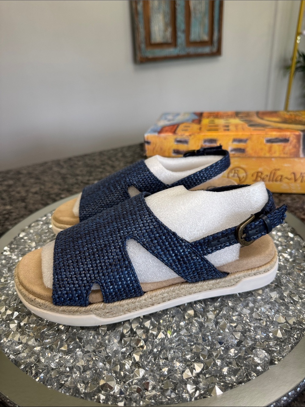 Bella Vita Navy Woven Espadrille Slingback Sandals NEW 7.5
